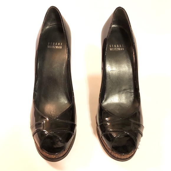 Stuart Weitzman Patent Leather Peep Toe Pumps, 7.5 - Picture 6 of 9